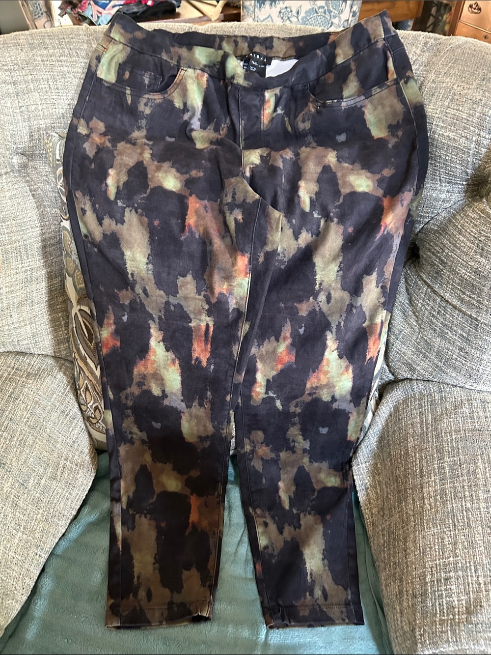 Tribal Abstract Tie-Dye Skinny Pants - Black, Olive & Rust